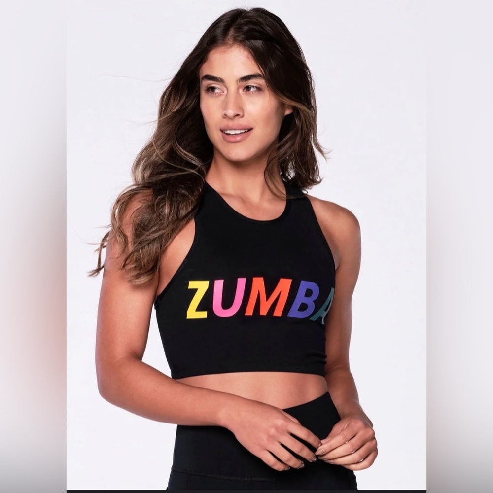 Zumba Core Black Crop Top with Multicolor Logo